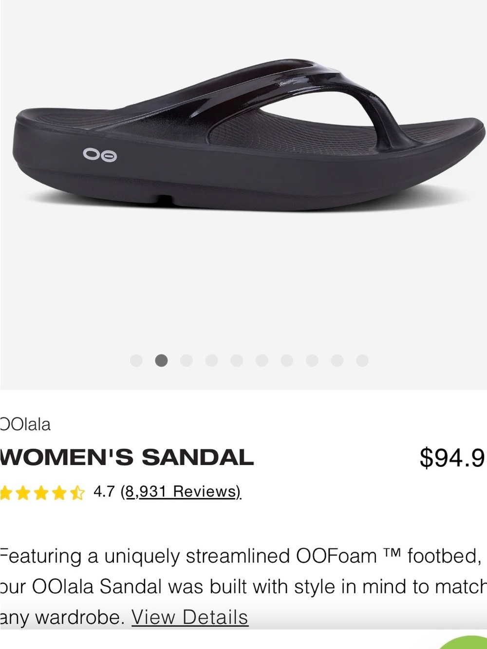 OOFOS OOlala Women's silver Foam Thong Sandal